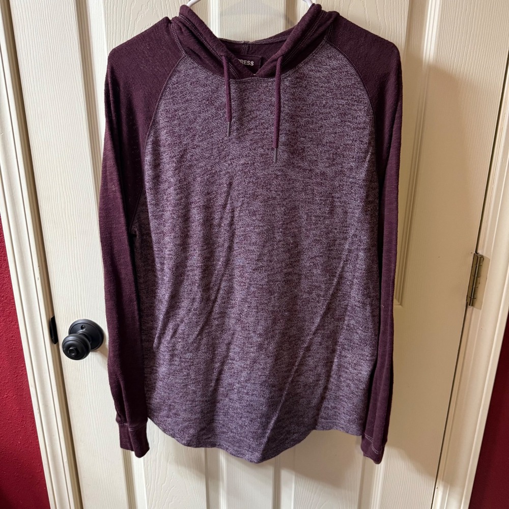 EXPRESS Mens Burgundy‎ Heathered Knit Hoodie Long Sleeve Casual Pullover Size M